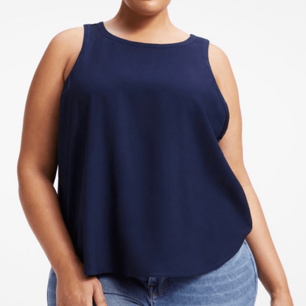 Good American Navy Blue Woven Cut In Lightweight Tank Top 4 US XL N2